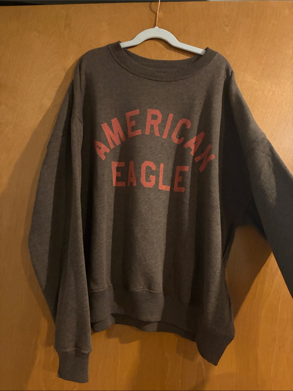 American Eagle Outfitters Brown Crewneck Sweatshirt with Red/Orange Logo